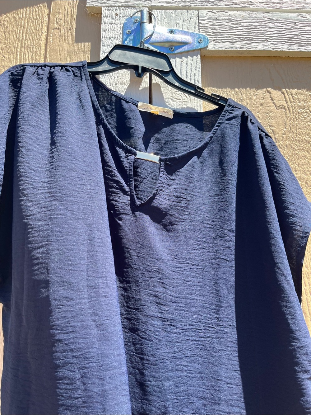Classic Navy Keyhole Neck Women's Blouse